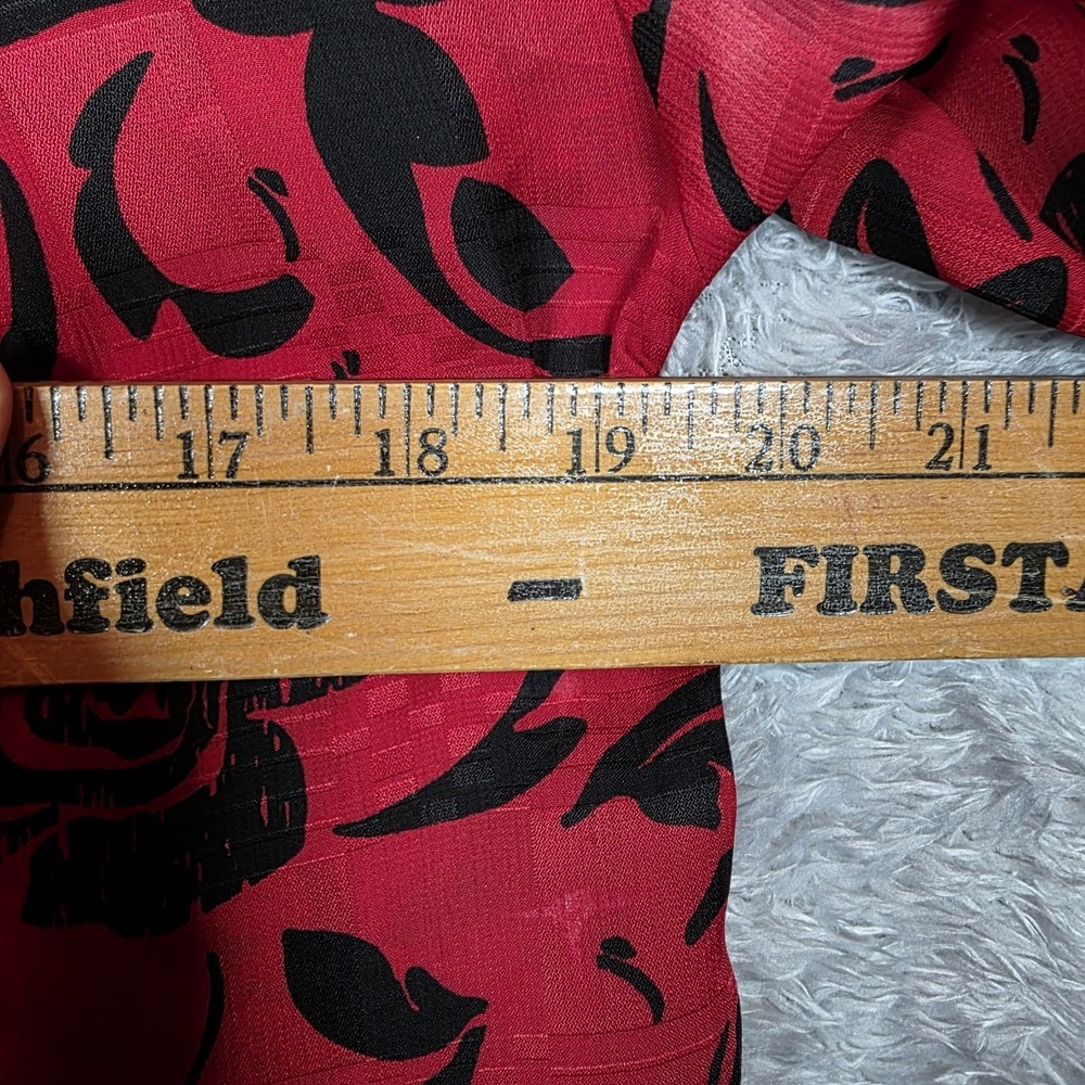 Vtg‎ Red Black Chiffon Floral Top Laura and Jane Secretary High Neck Medium - Picture 8 of 11